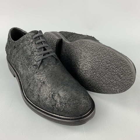 NEIL BARRETT Size 10 Black Textured Suede Cap Toe Lace Up