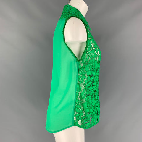SANDRO Size 2 Green Rayon & Polyamide Lace Skirt