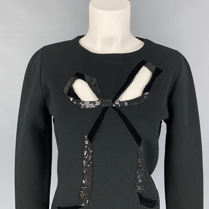 OSCAR DE LA RENTA 2021 Size L Black on Black Viscose Blend Sequined Cut Out Pullover