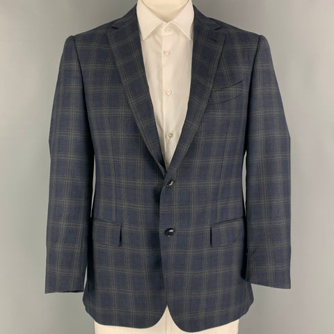 ERMENEGILDO ZEGNA Size 42 Regular Navy Olive Plaid Wool Suit