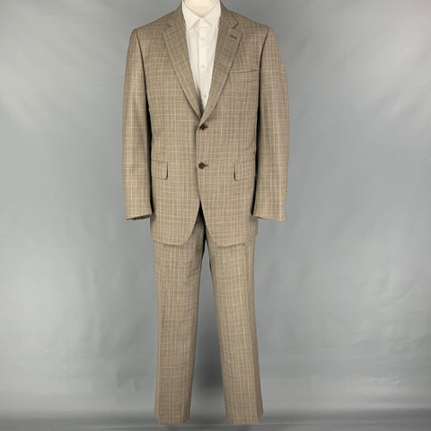 ISAIA Talla 48 Traje largo con solapa de muesca de lana a cuadros color topo