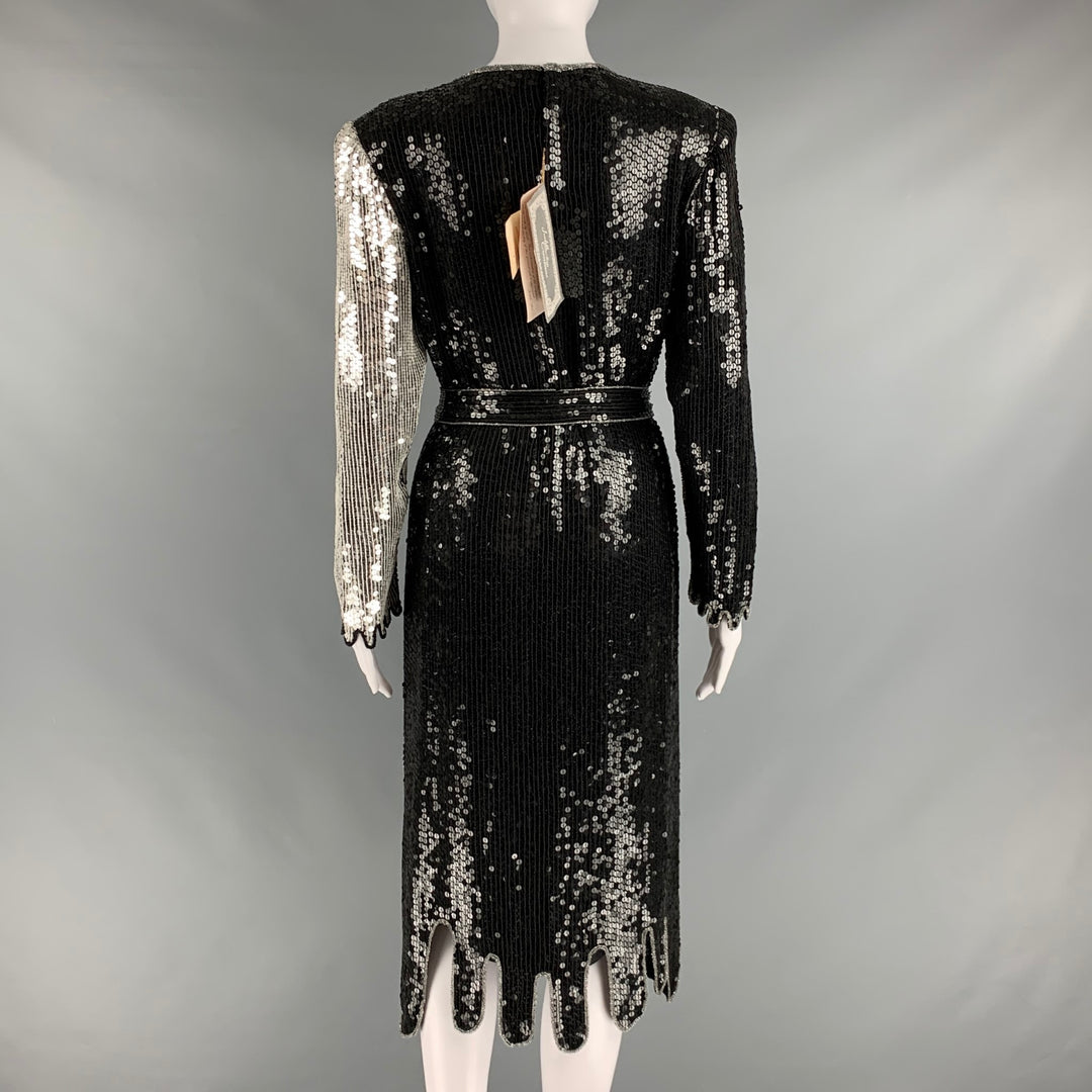 JUDITH ANN CREACIONES Talla S Vestido recto con lentejuelas plateadas y negras