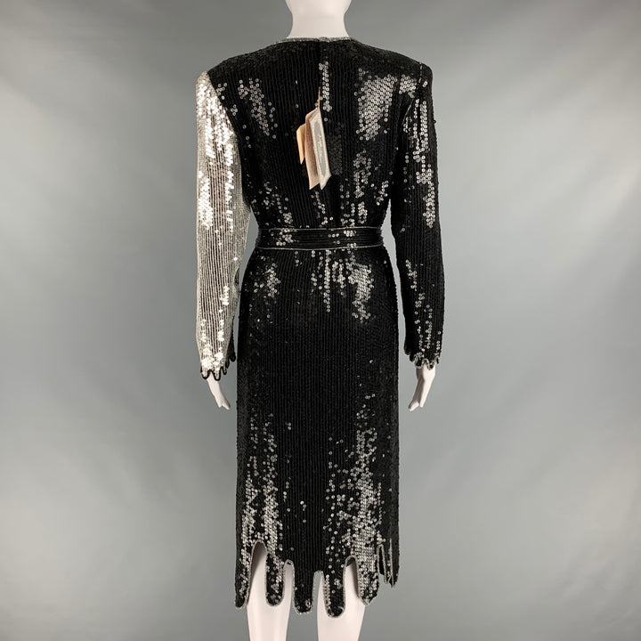 JUDITH ANN CREACIONES Talla S Vestido recto con lentejuelas plateadas y negras