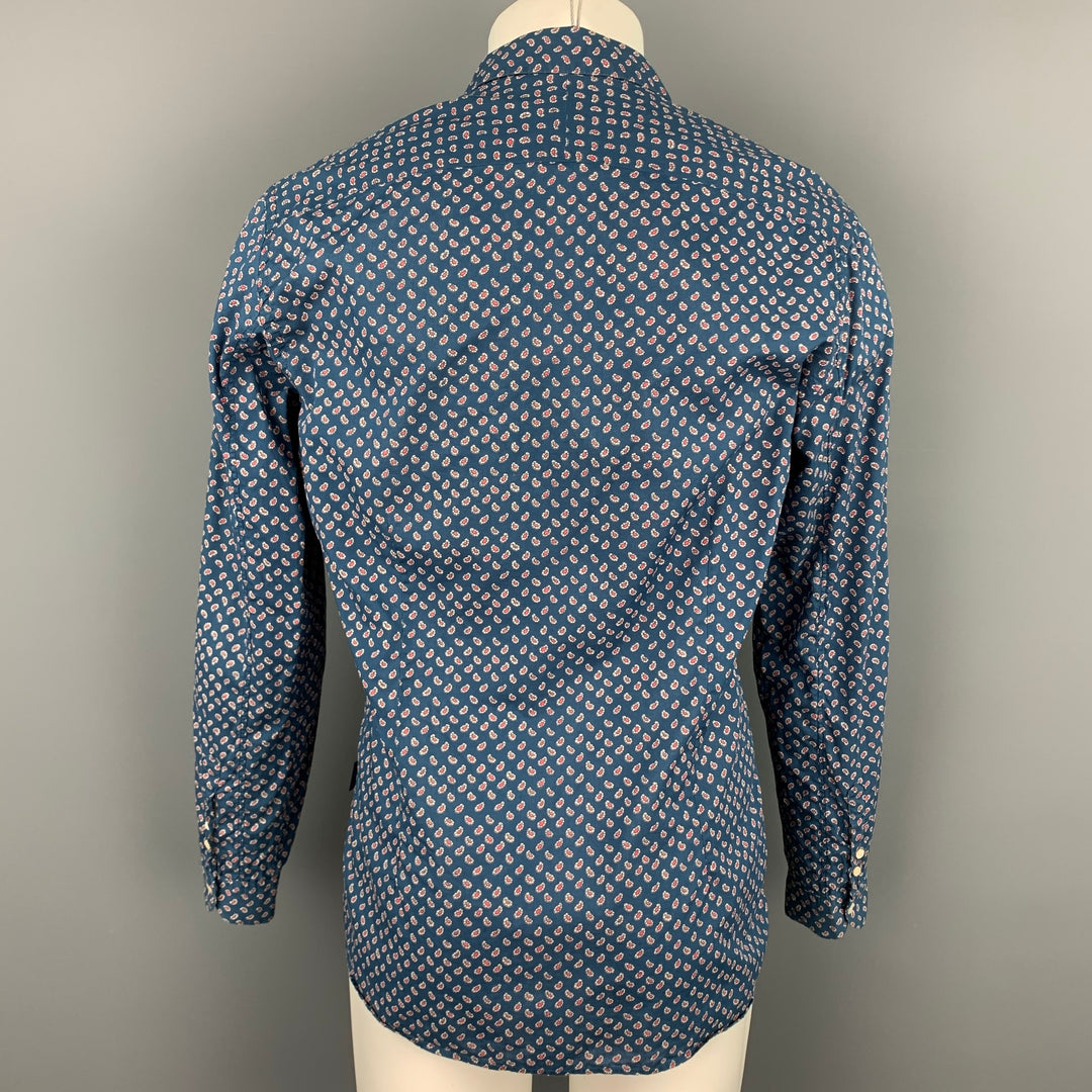 PAUL SMITH JEANS Tailored Fit Size M Blue Paisley Cotton Button Up Long Sleeve Shirt