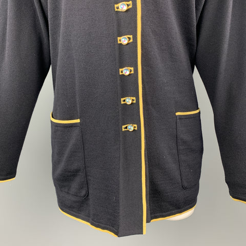 ESCADA Taille 8 Marine &amp;Jaune Mélange de Laine Tricot AB Bouton Cardigan