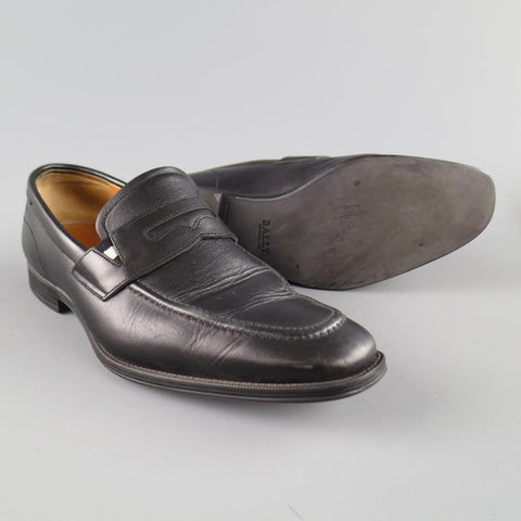 BALLY Size 7.5 Black Leather Penny Loafers