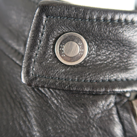 GUCCI 42 Black Textured Leather Zip Up Band Collar Motorcycle Jacket