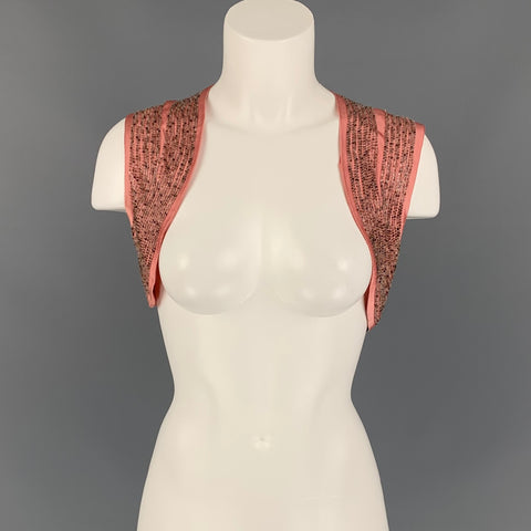 DRIES VAN NOTEN Size 6 Pink Beaded Silk Bolero Vest