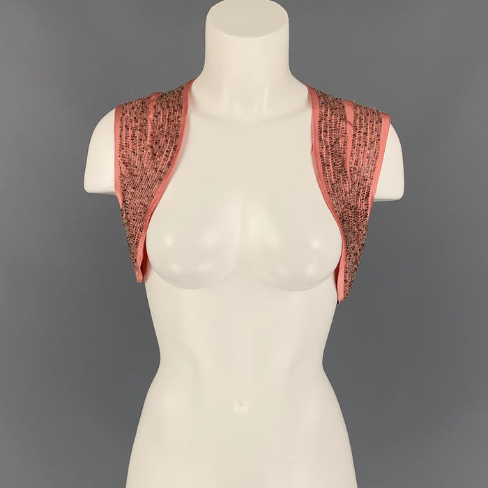 DRIES VAN NOTEN Size 6 Pink Beaded Silk Bolero Vest