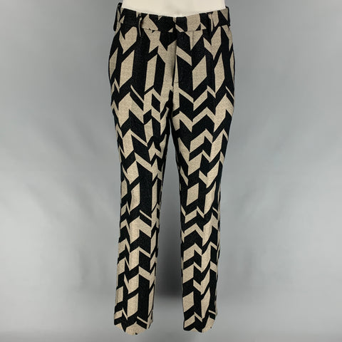 TOM REBL Size 40 Black & Gold Chevron Polyester Blend Peak Lapel Suit