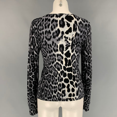 BLUMARINE Size 8 Grey & Black Animal Print Jersey Pullover