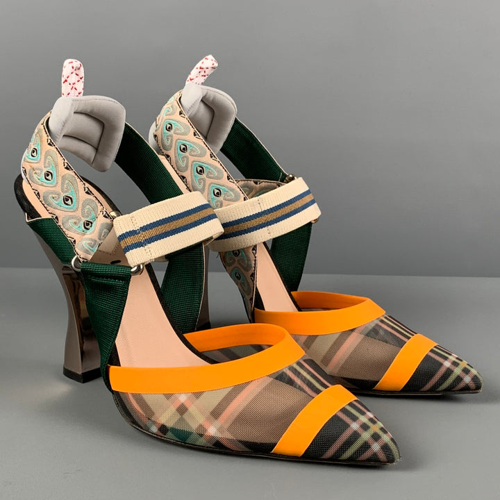 FENDI Size 8 Multi-Color Colibri Tartan Pointed Toe Pumps