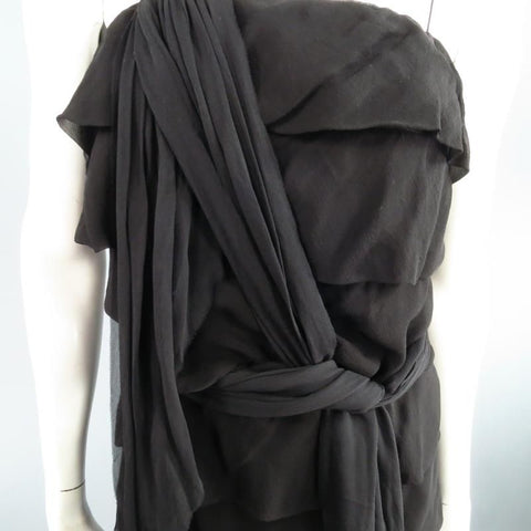 LANVIN S/S 2007 Taille 8 Robe de cocktail à volants en soie noire à volants drapés et cravate