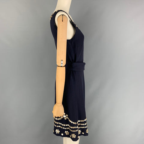 Vintage MOSCHINO Tamaño 8 Mezcla de Lana Marina Vestido de Cambio Apliques