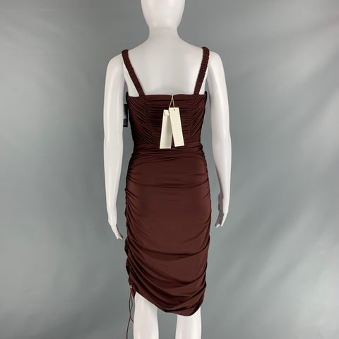 DION LEE Size 4 Burgundy Viscose Blend Ruched Corset Mini Cocktail Dress