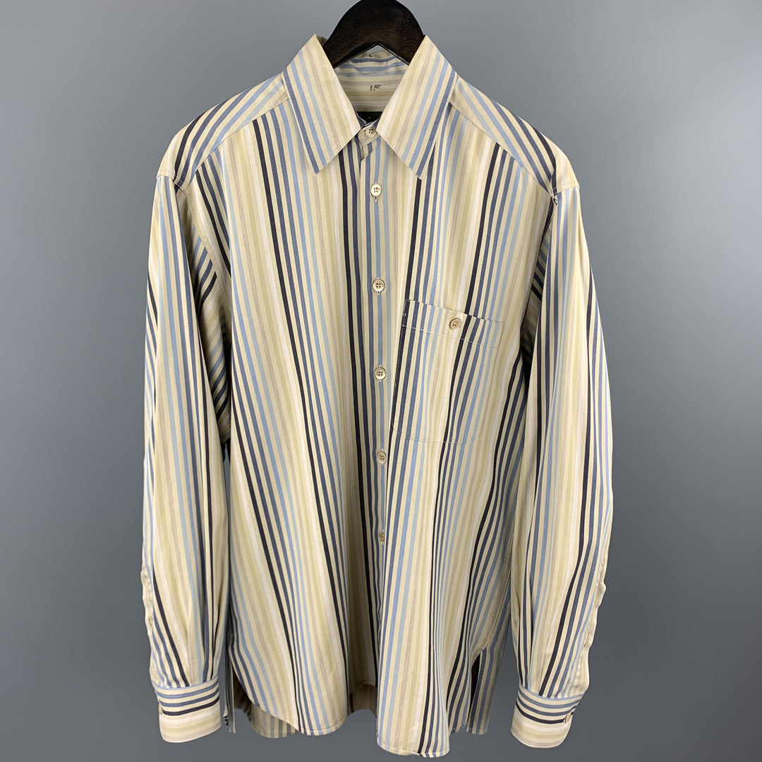 ERMENEGILDO ZEGNA Size S Khaki Stripe Cotton Button Up Long Sleeve Shirt
