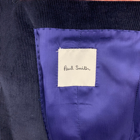 PAUL SMITH Size 38 Navy Corduroy Cotton Notch Lapel Sport Coat