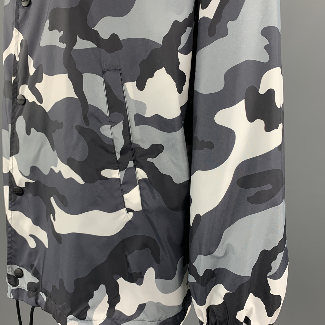 VALENTINO Chest Size XL Size XL Black & Grey Camouflage Polyamide Snaps Jacket