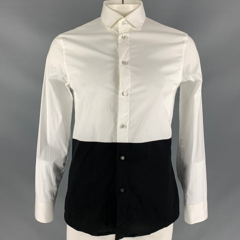 DIRK BIKKEMBERGS Size L Black & White Color Block Cotton & Elastane Button Up Long Sleeve Shirt