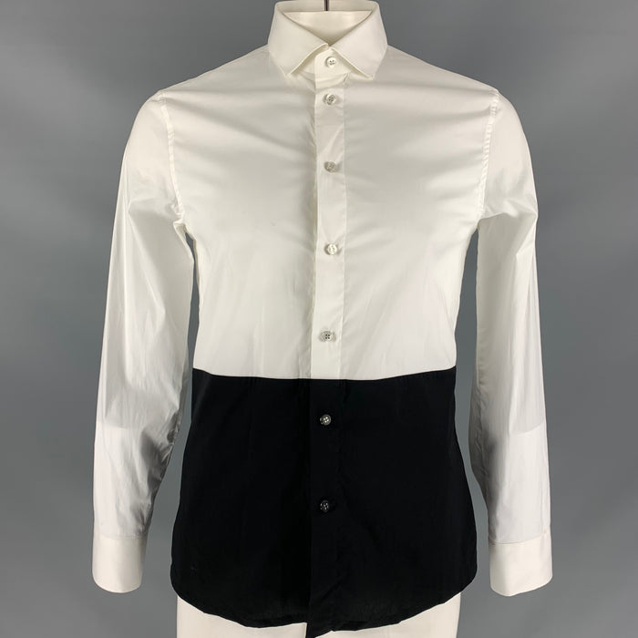 DIRK BIKKEMBERGS Size L Black & White Color Block Cotton & Elastane Button Up Long Sleeve Shirt
