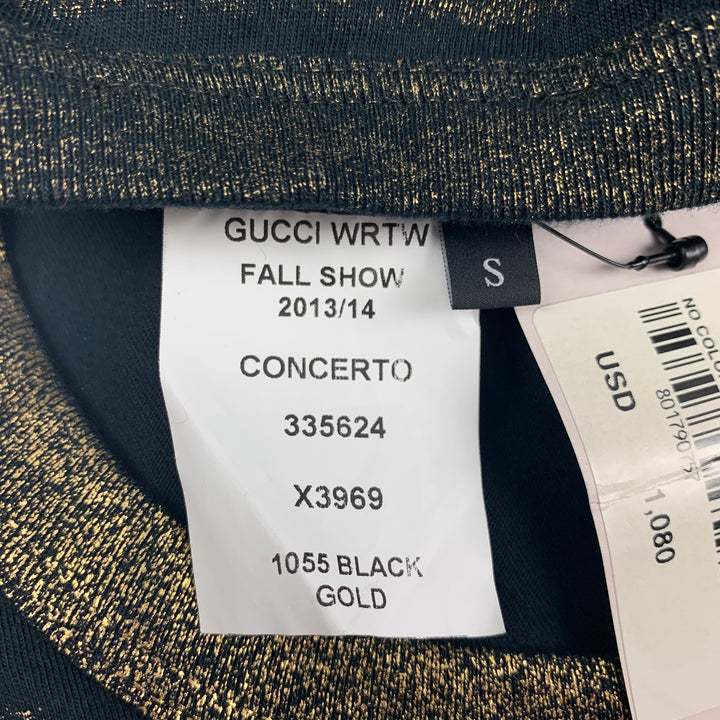 GUCCI FW 13 Size S Black Gold Metallic Cotton Crew-Neck T-shirt