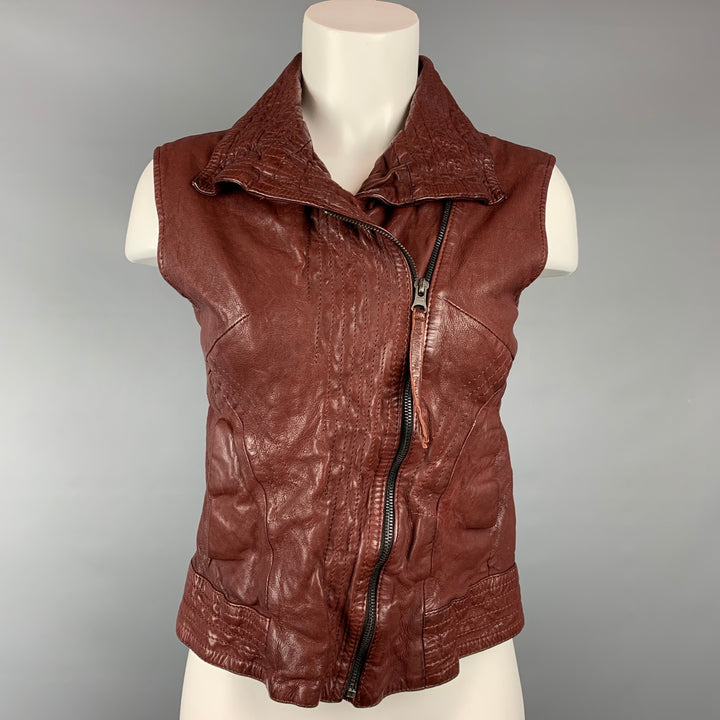 IMPROVD Size S Burgundy Leather Zip Up Vest