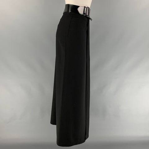 JEAN PAUL GAULTIER Size 10 Black Virgin Wool Open Front Long Skirt