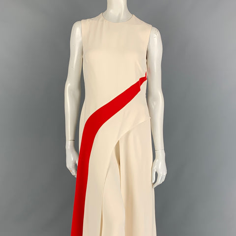 Colección RALPH LAUREN Talla M Mono sin mangas con bloques de color de seda rojo crema