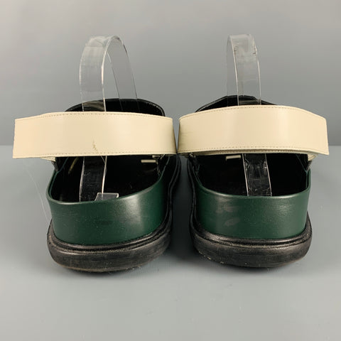 MARNI Size 9 Black White Green Color Block Leather Strap Sandals