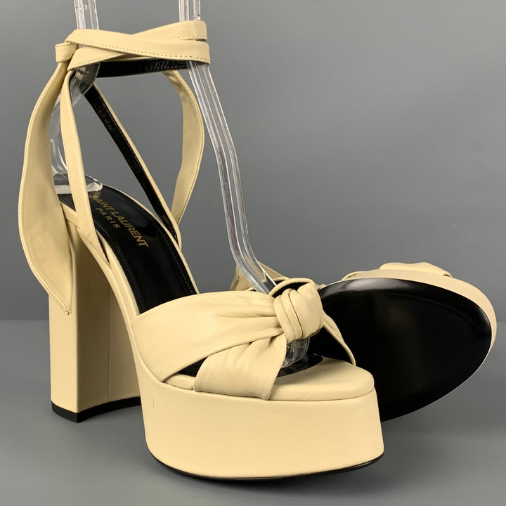 SAINT LAURENT Size 7.5 Beige Leather Bianca Platform Sandals