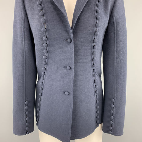 CHADO RALPH RUCCI Size 2 Navy Crepe Wool Button Trim Notch Lapel Jacket