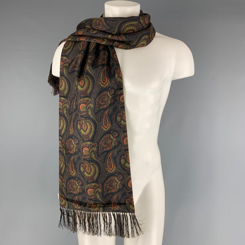 BERGDORF GOODMAN Green Brown Orange Paisley Cashmere Silk Scarves