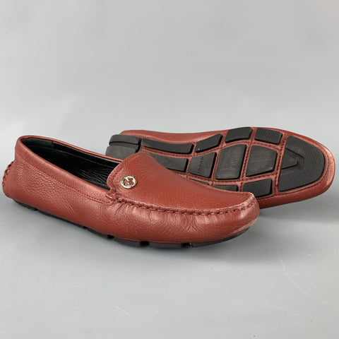 Mocasines tipo driver de grano guijarro de cuero ladrillo talla 8 de GUCCI