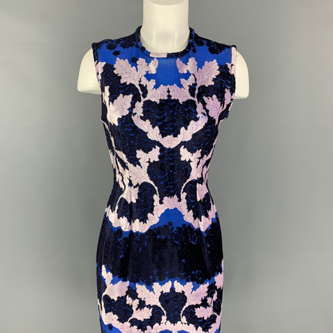 YIGAL AZROUEL Talla 8 Vestido sin mangas floral de mezcla de poliamida azul marino rosa