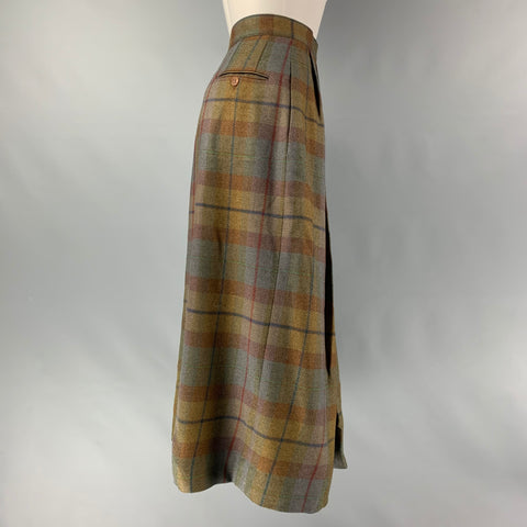 PERRY ELLIS Size 10 Brown &  Grey Wool Plaid Pleated Skirt