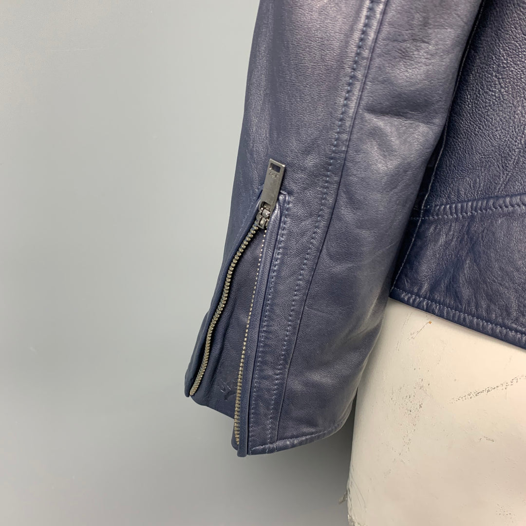 JOHN VARVATOS * U.S.A. Size L Navy Leather Zip Up Jacket
