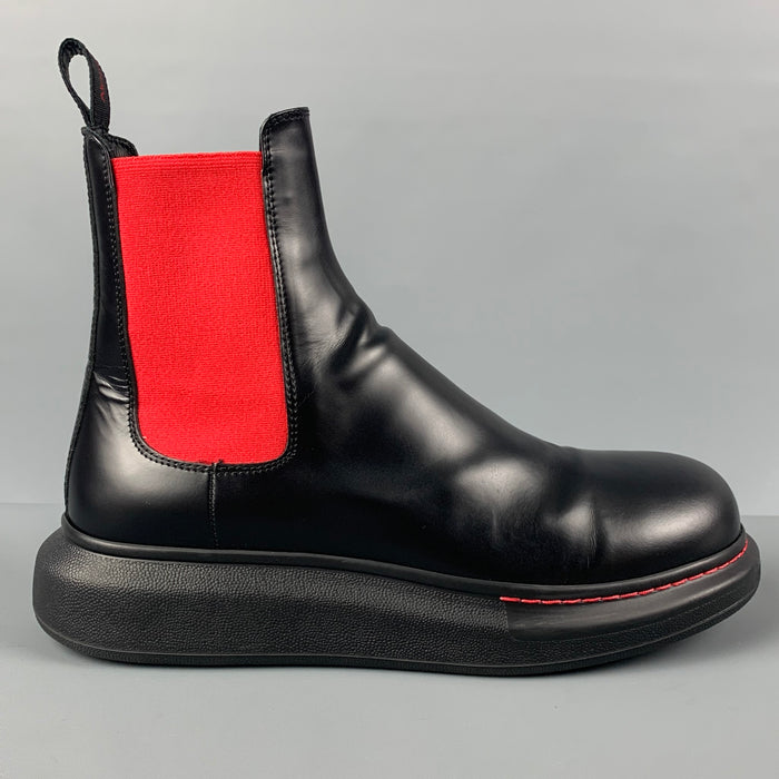 ALEXANDER MCQUEEN Size 10 Black Red Color Block Chelsea Boots