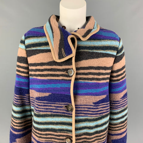 MISSONI Size 4 Purple Multi-Color Wool Knitted Snaps Coat