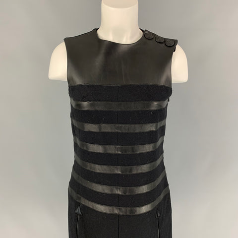 JEAN PAUL GAULTIER Talla 6 Vestido recto de materiales mixtos de mezcla de lana negra