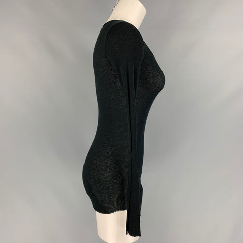 MANIAC CORP Size 1 Black Ribbed Cotton / Cashmere Scoop Neck T-Shirt