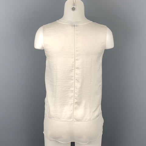 VINCE Size XS White Embroidered Polyester / Silk Layered Blouse