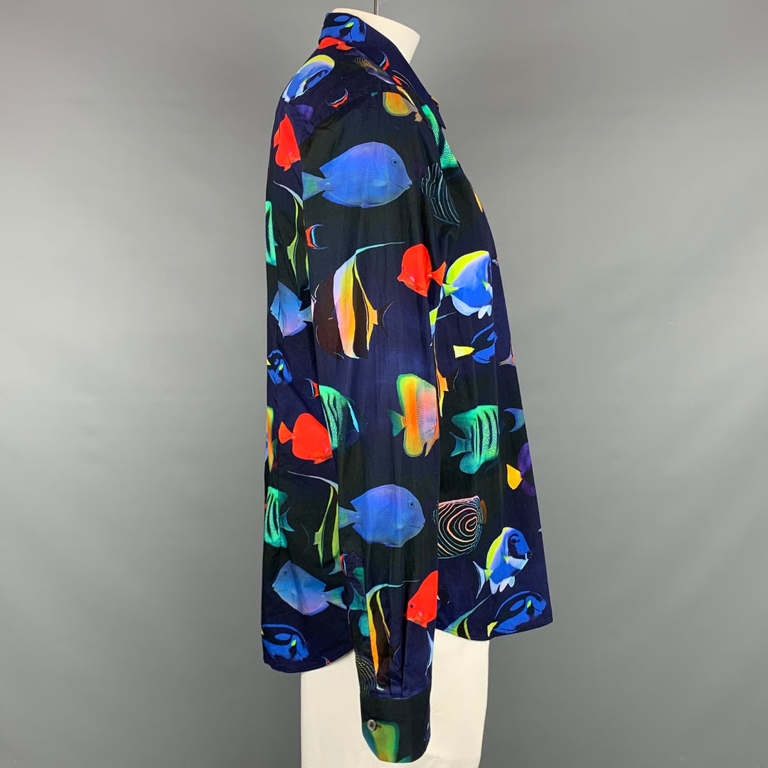 PAUL SMITH Camisa de manga larga con botones de algodón multicolor con peces talla XXL