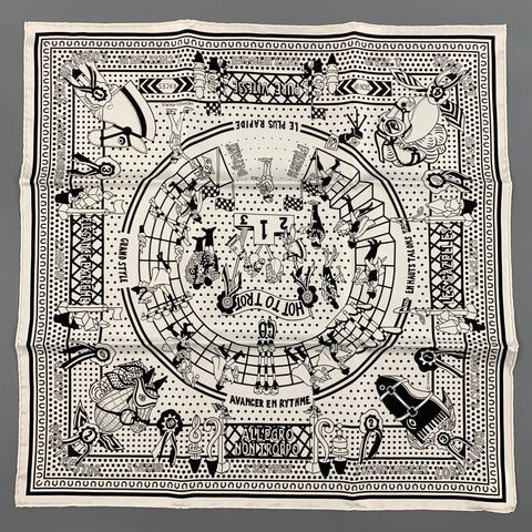 HERMES Hot to Trot Black White Silk Twill Bandana Scarf