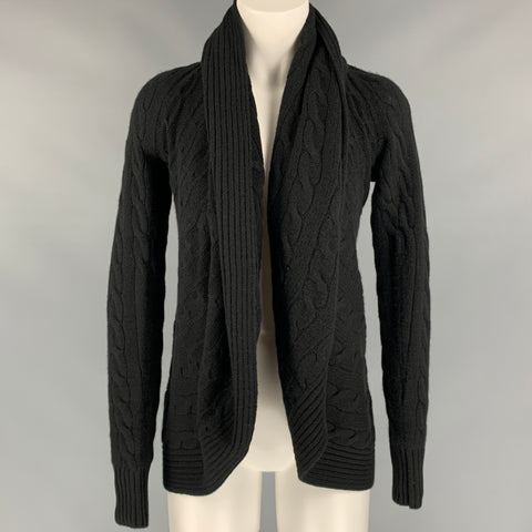 RALPH LAUREN Black Label Talla S Cárdigan con cuello chal de cachemira y punto trenzado en negro