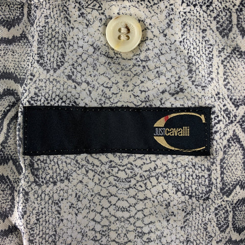 JUST CAVALLI Size 40 Cream & Blue Stripe Cotton Blend Peak Lapel Sport Coat
