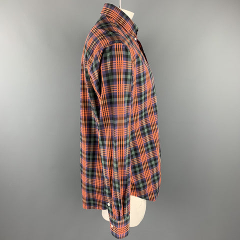 GITMAN VINTAGE Size XL Green & Orange Plaid Cotton Button Down Long Sleeve Shirt