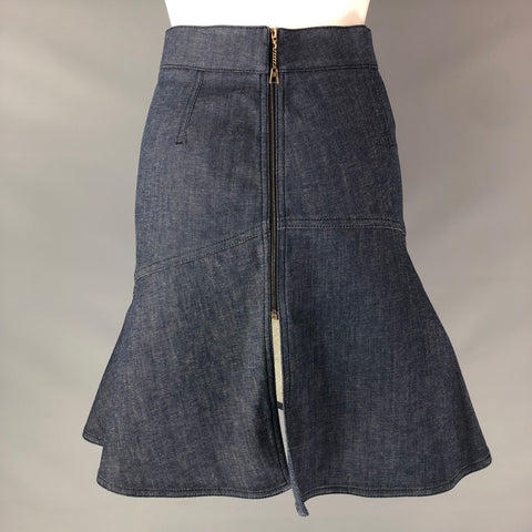 LOUIS VUITTON Size 4 Blue Cotton &  Polyurethane Solid Knee-Length Skirt
