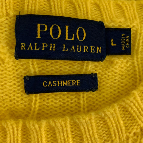 POLO RALPH LAUREN Cashmere Cable Knit Size L Yellow Pullover