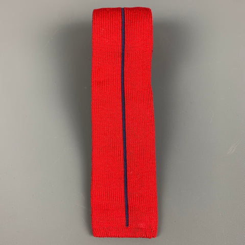 CLAUDE MONTANA Red Blue Stripe Cotton Knit Tie