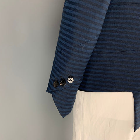 COMME des GARCONS Size L Black & Navy Stripe Wool Notch Lapel Sport Coat